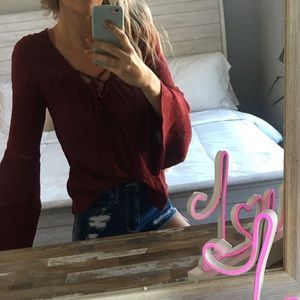 Hollister Red Bell Sleeve Tie Front Valentines Top